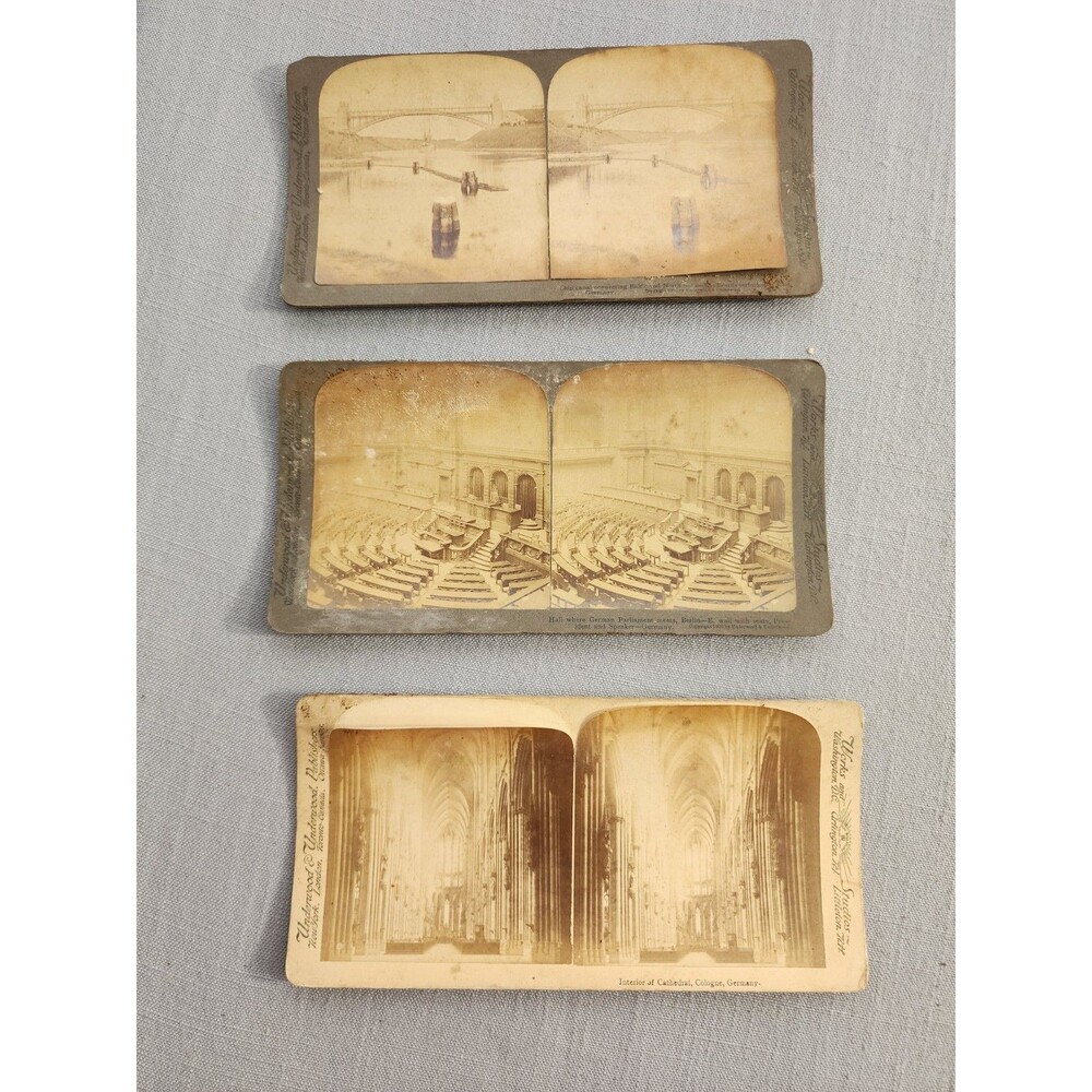Lot of 3 Antique Underwood & Underwood Stereoview Cards Germany Berlin Cologne